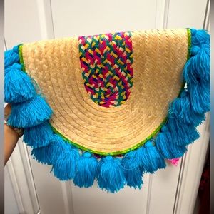 Handmade Straw Pom Pom oversized clutch